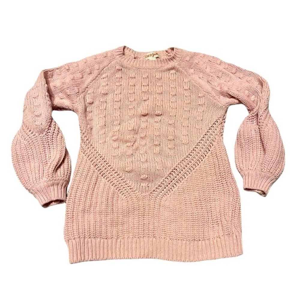 Cat & Jack‎ 3T pink cable knit crew neck long poet sleeve tunic sweater